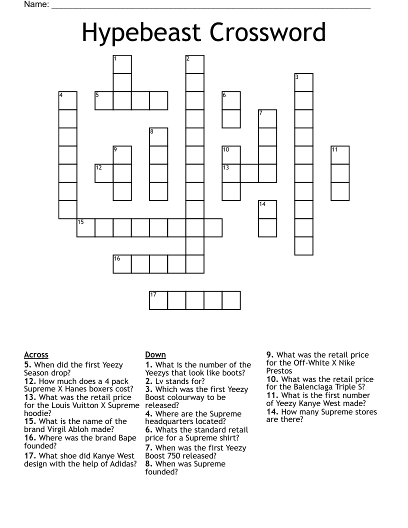 Hypebeast Crossword
