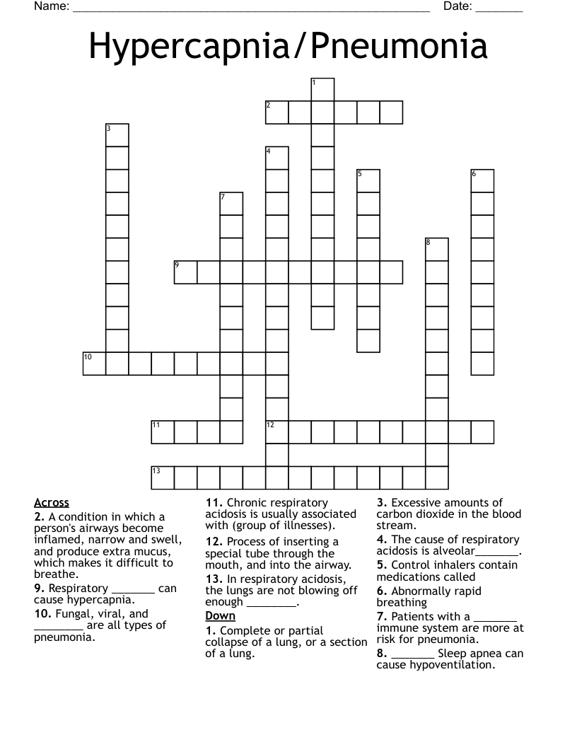 Hypercapnia/Pneumonia Crossword