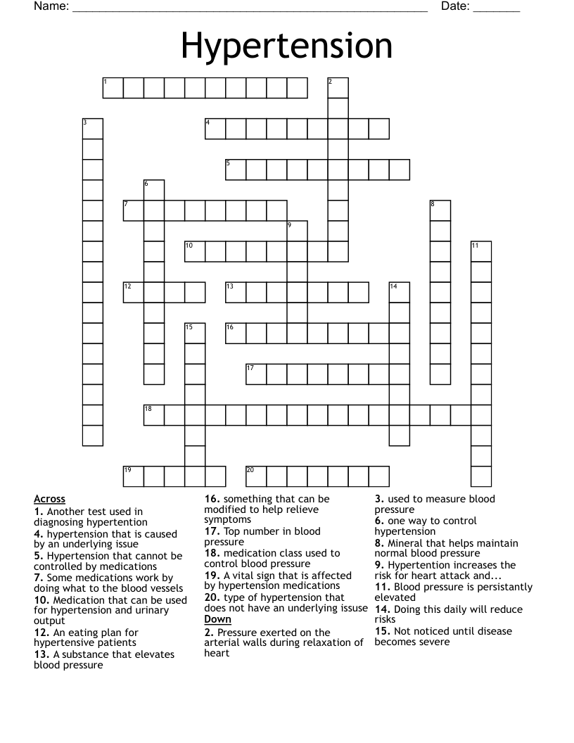 Hypertension Crossword