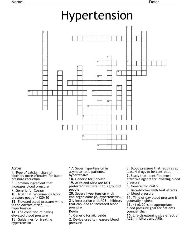 Hypertension Crossword