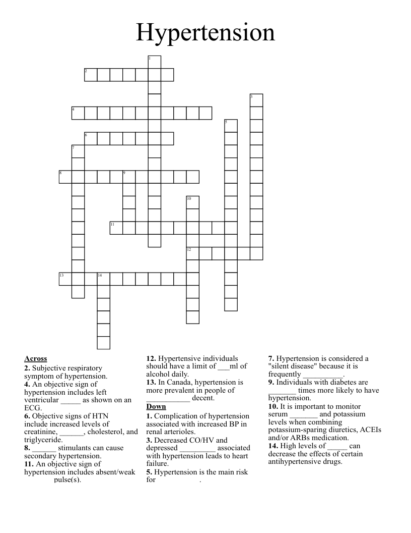 Hypertension Crossword