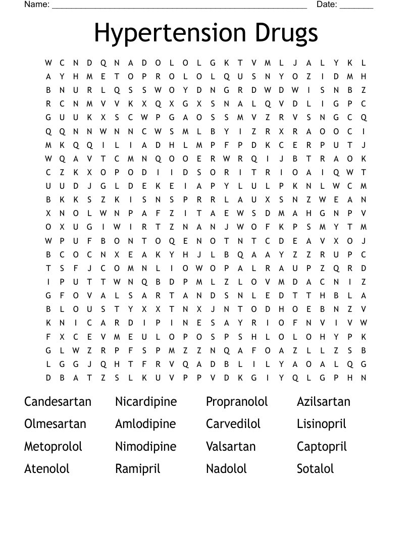 Hypertension Drugs  Word Search