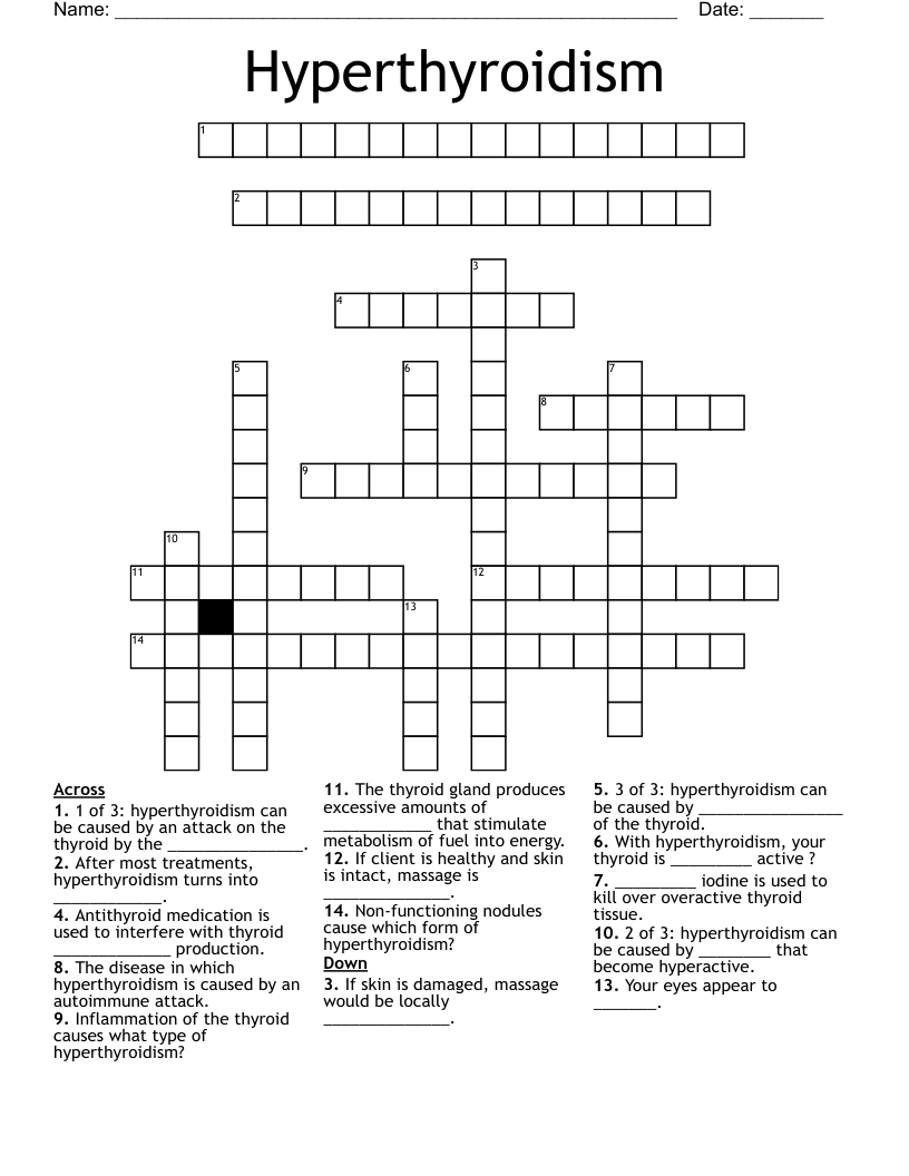 Hyperthyroidism Crossword