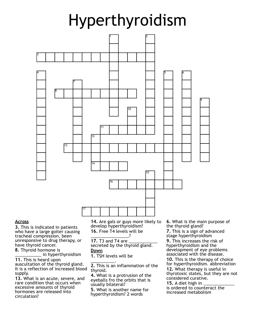 Hyperthyroidism  Crossword