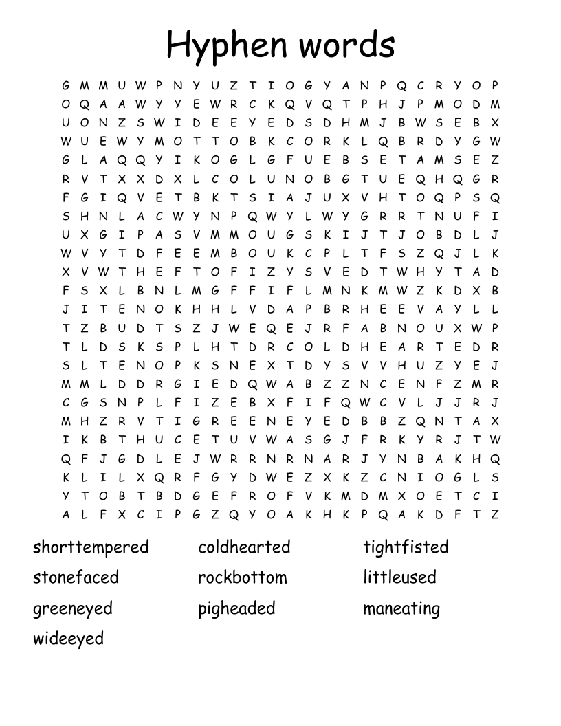 Hyphen words Word Search