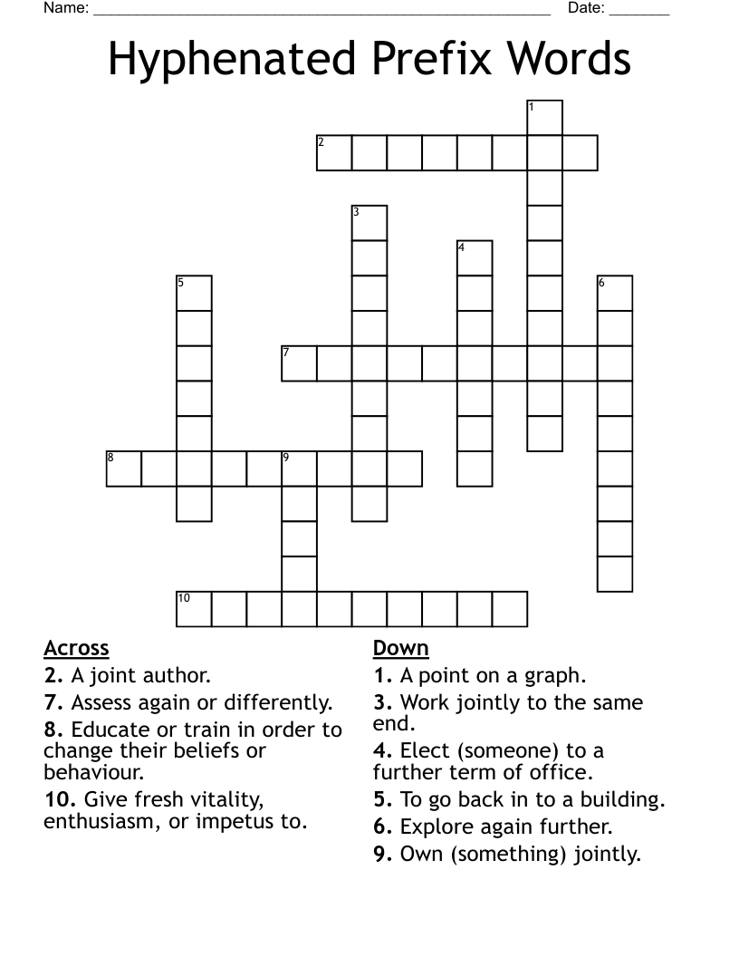 Hyphenated Prefix Words Crossword