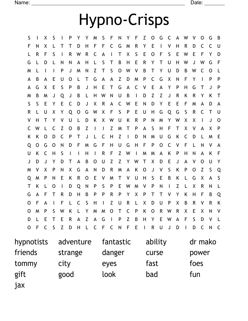 Hypno-Crisps Word Search