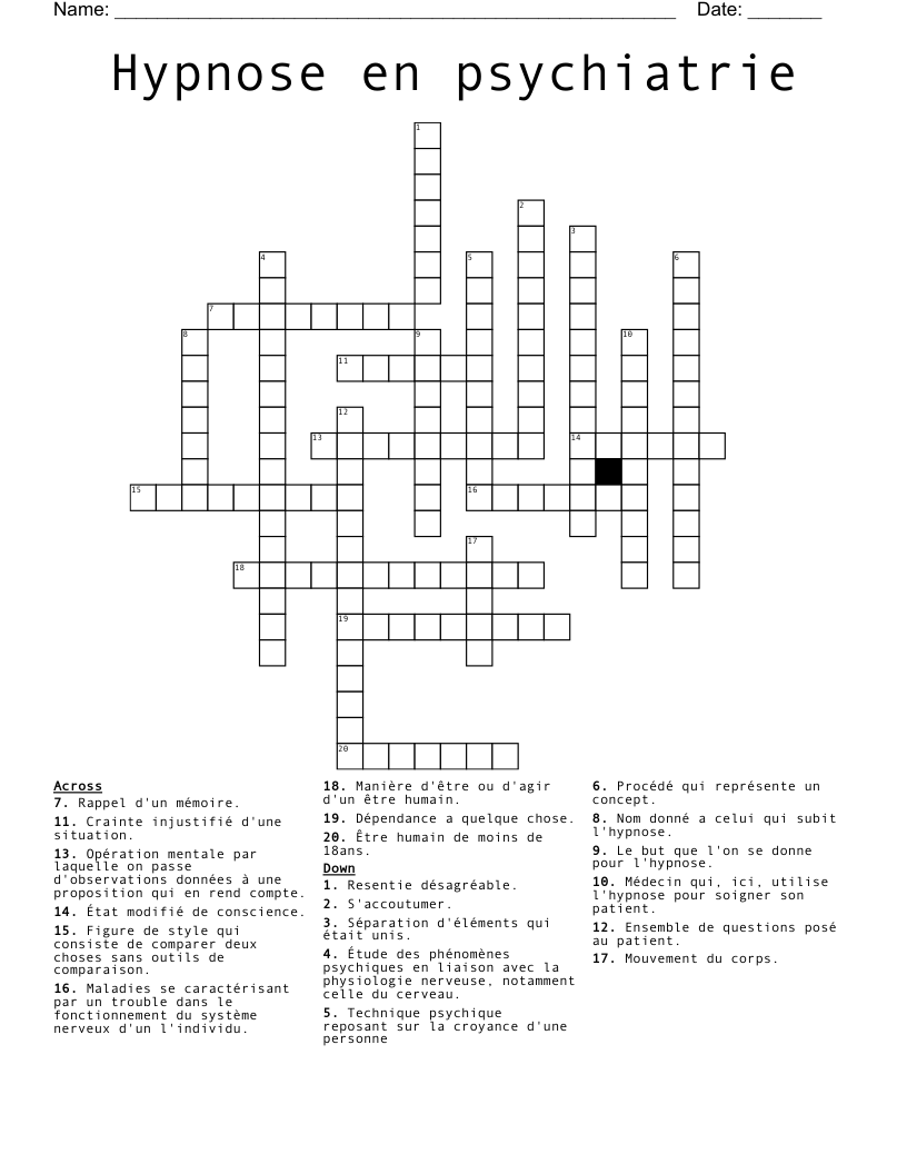 Hypnose en psychiatrie  Crossword