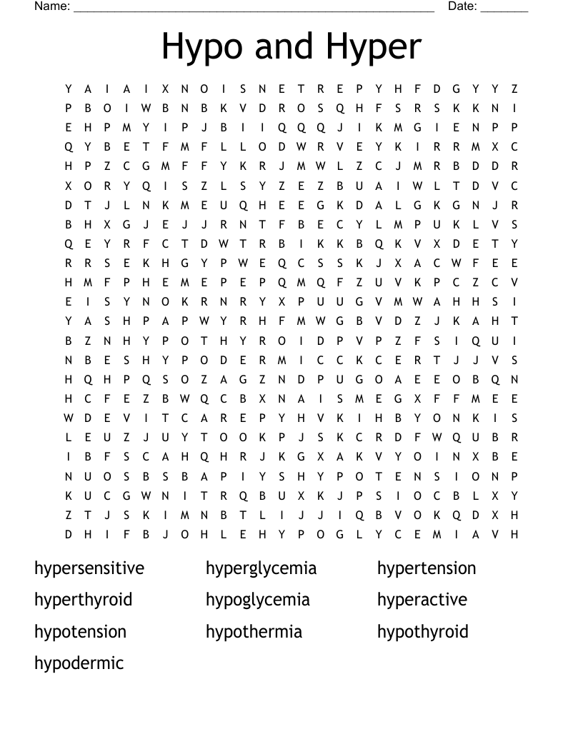 Hypo and Hyper Word Search