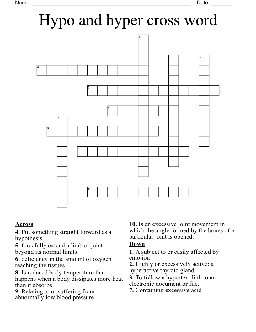 Hypo and hyper cross word 