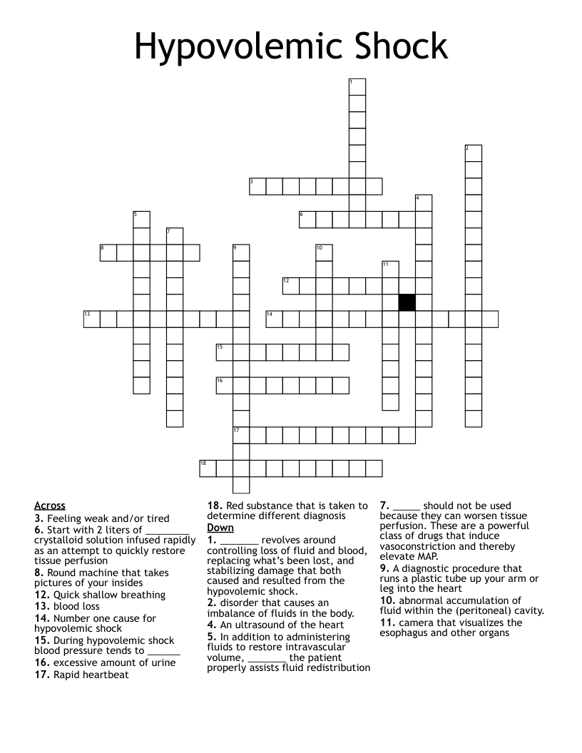 Hypovolemic Shock Crossword