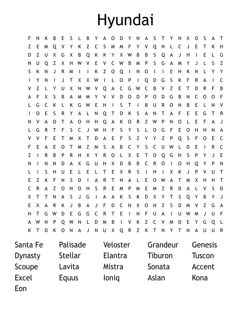 Hyundai Word Search