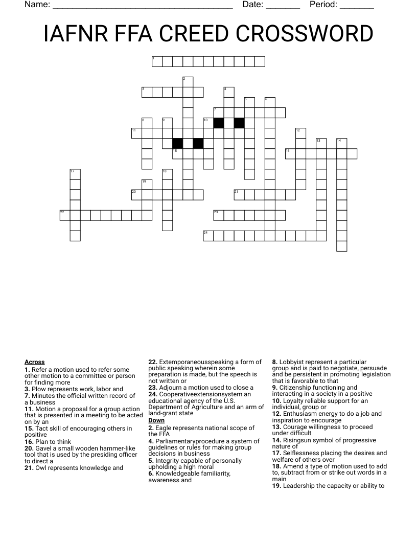 IAFNR FFA CREED CROSSWORD