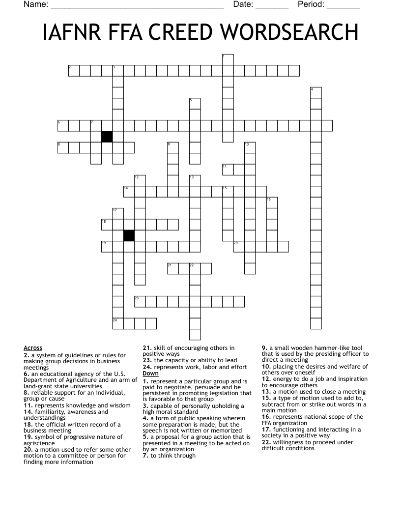 IAFNR FFA CREED WORDSEARCH Crossword