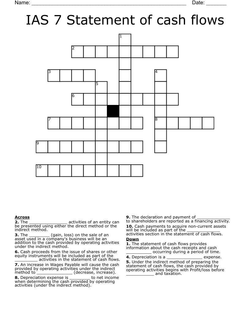 IAS 7 Statement of cash flows Crossword