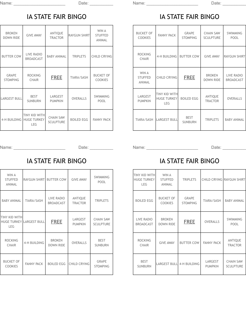 IA STATE FAIR BINGO