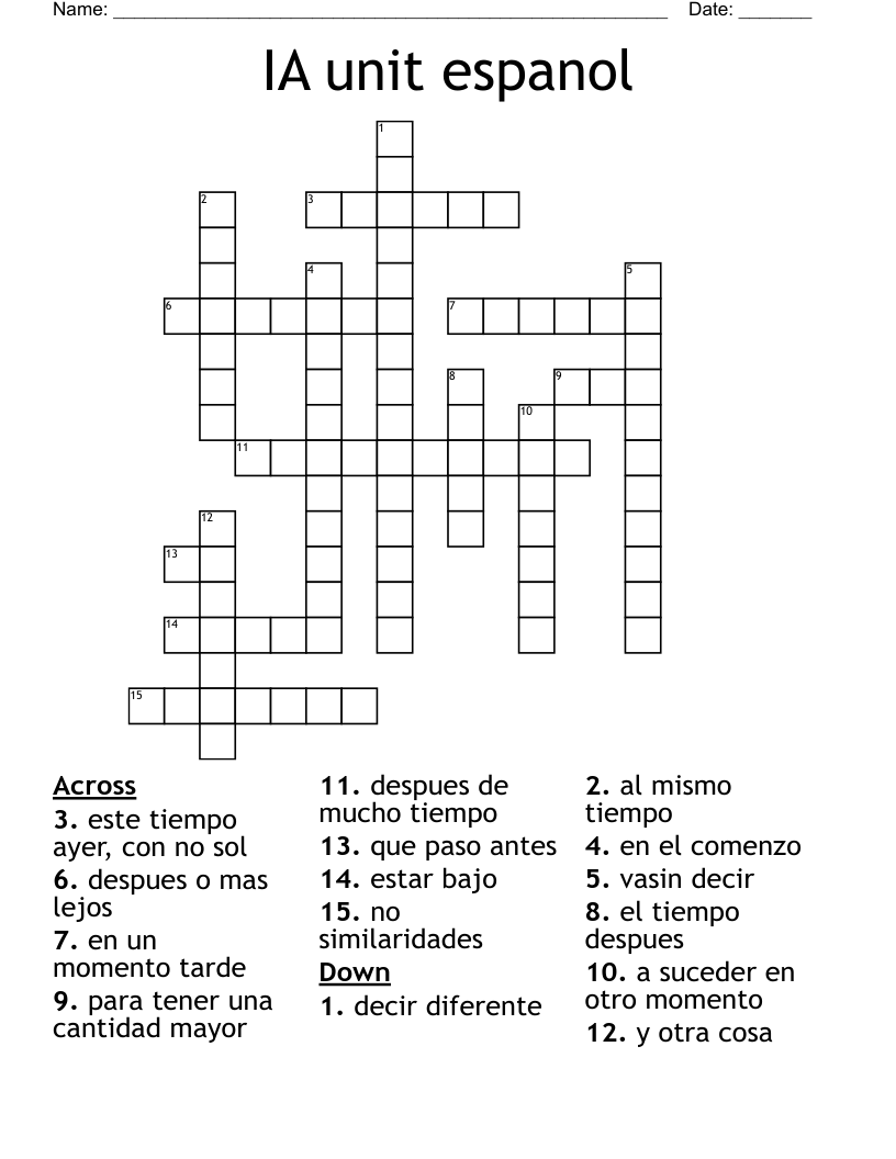 IA unit espanol Crossword
