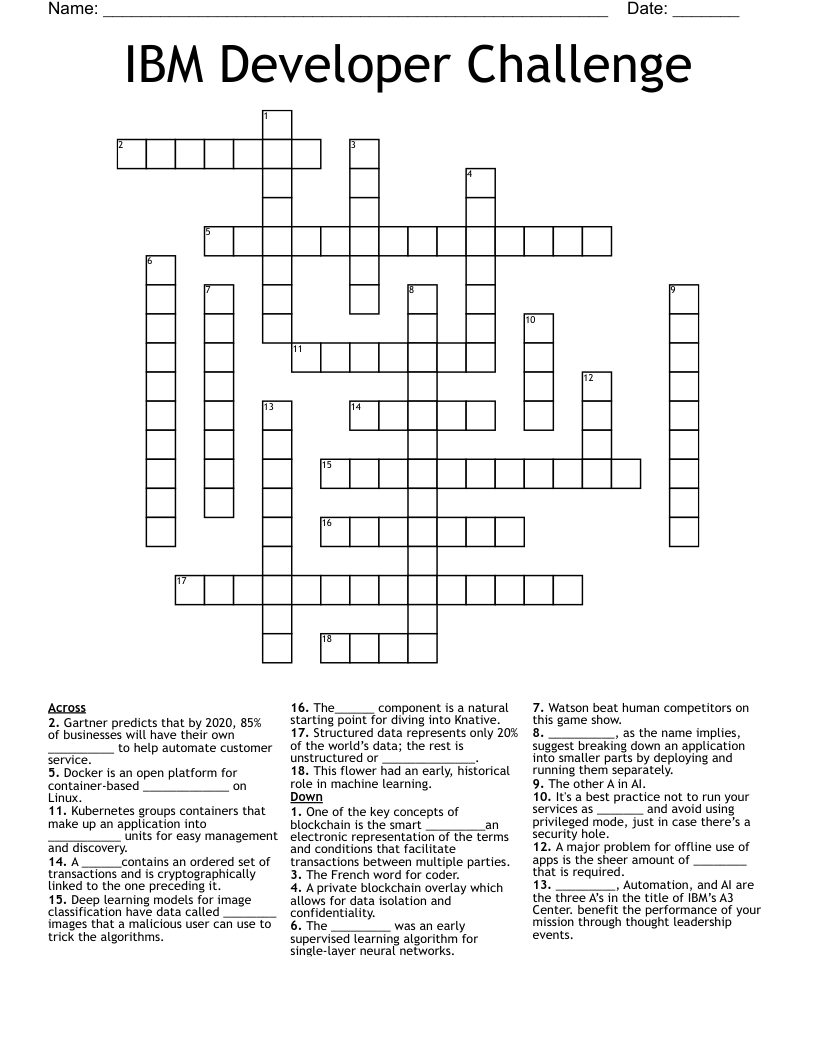 IBM Developer Challenge Crossword