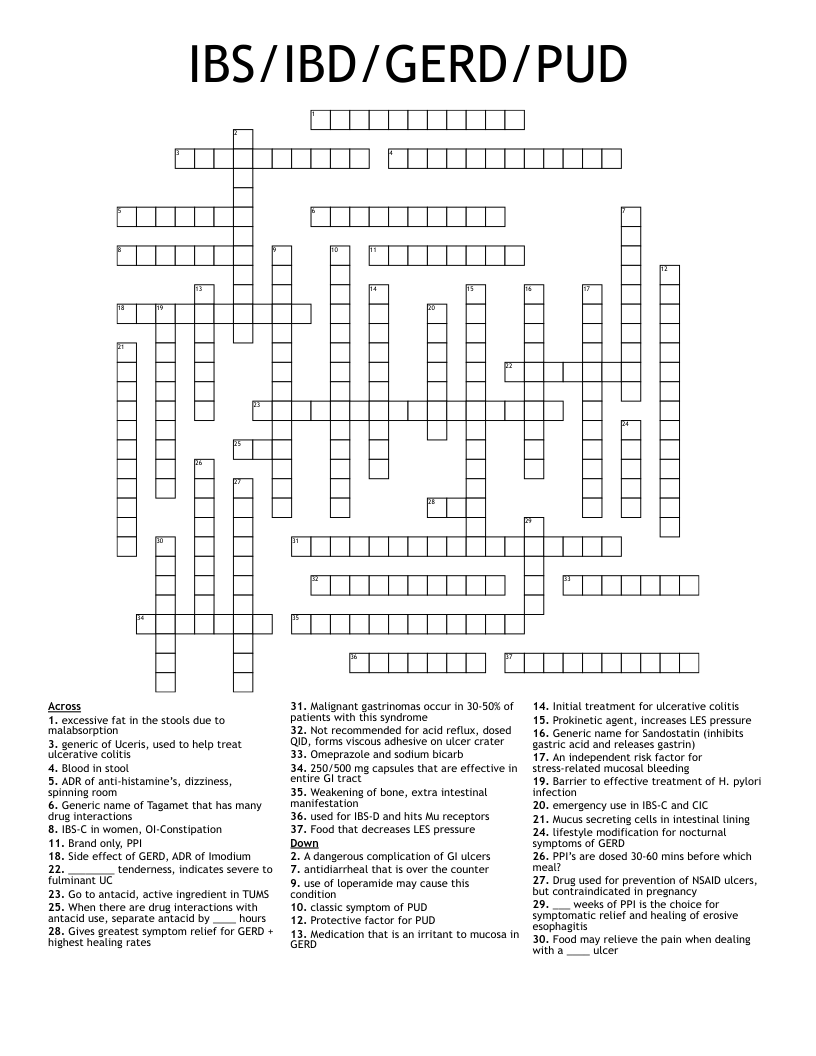 IBS/IBD/GERD/PUD Crossword