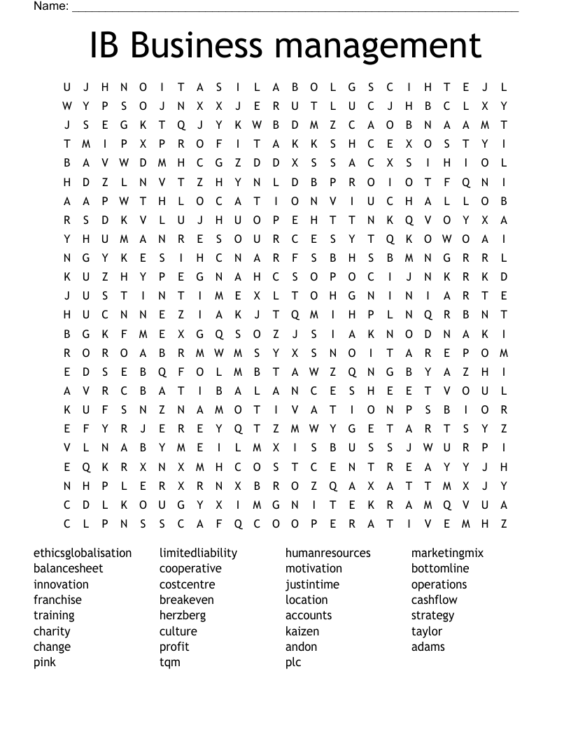 IB Business management Word Search