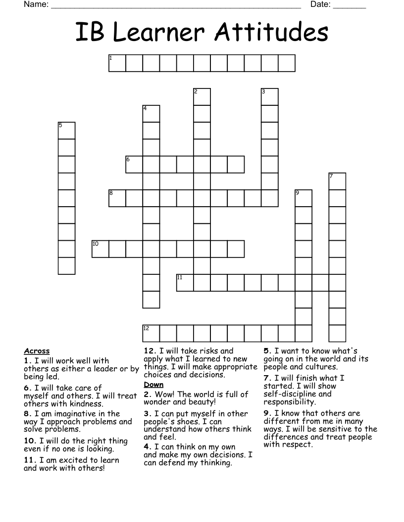 IB Learner Attitudes Crossword