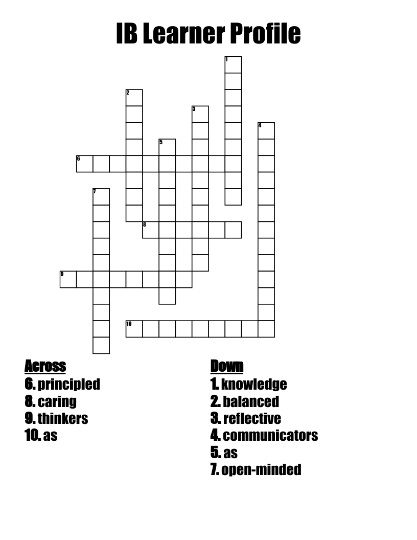 IB Learner Profile Crossword