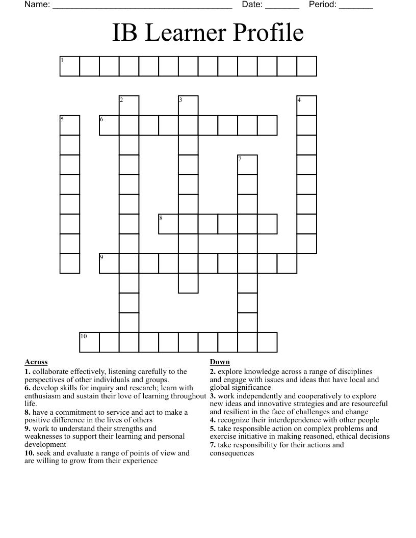 IB Learner Profile Crossword