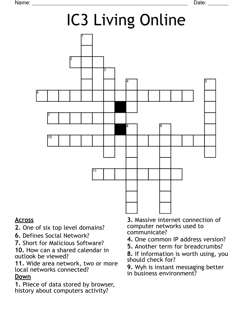 IC3 Living Online Crossword