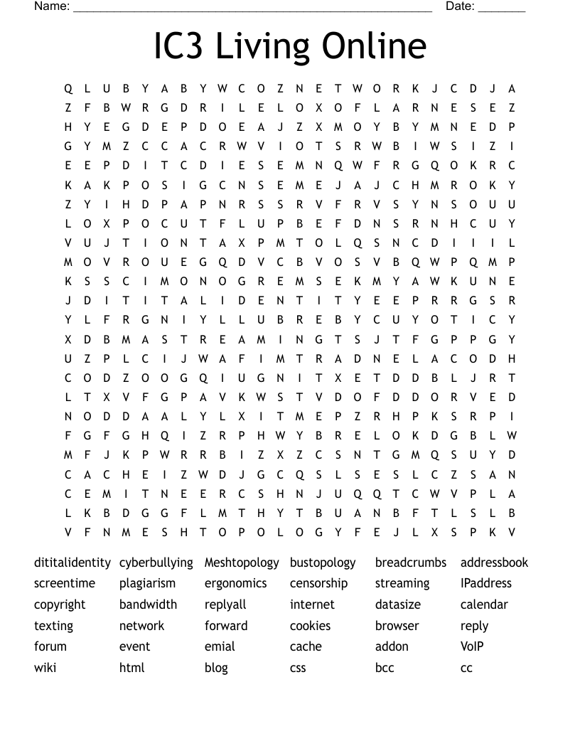 IC3 Living Online Word Search