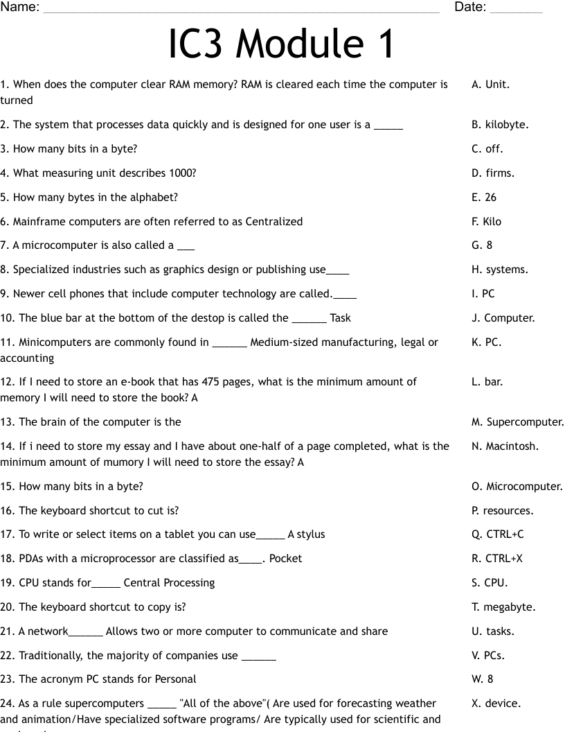 IC3 Module 1 Worksheet