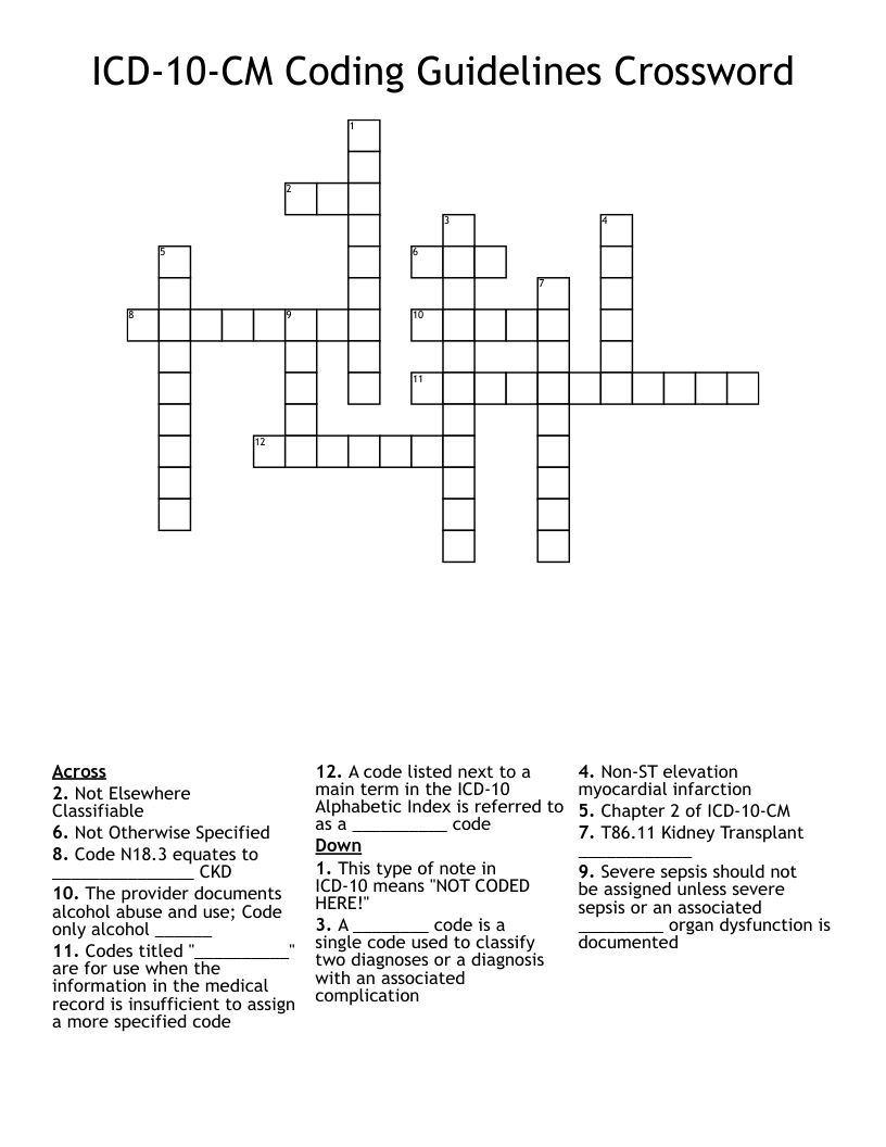 ICD-10-CM Coding Guidelines Crossword