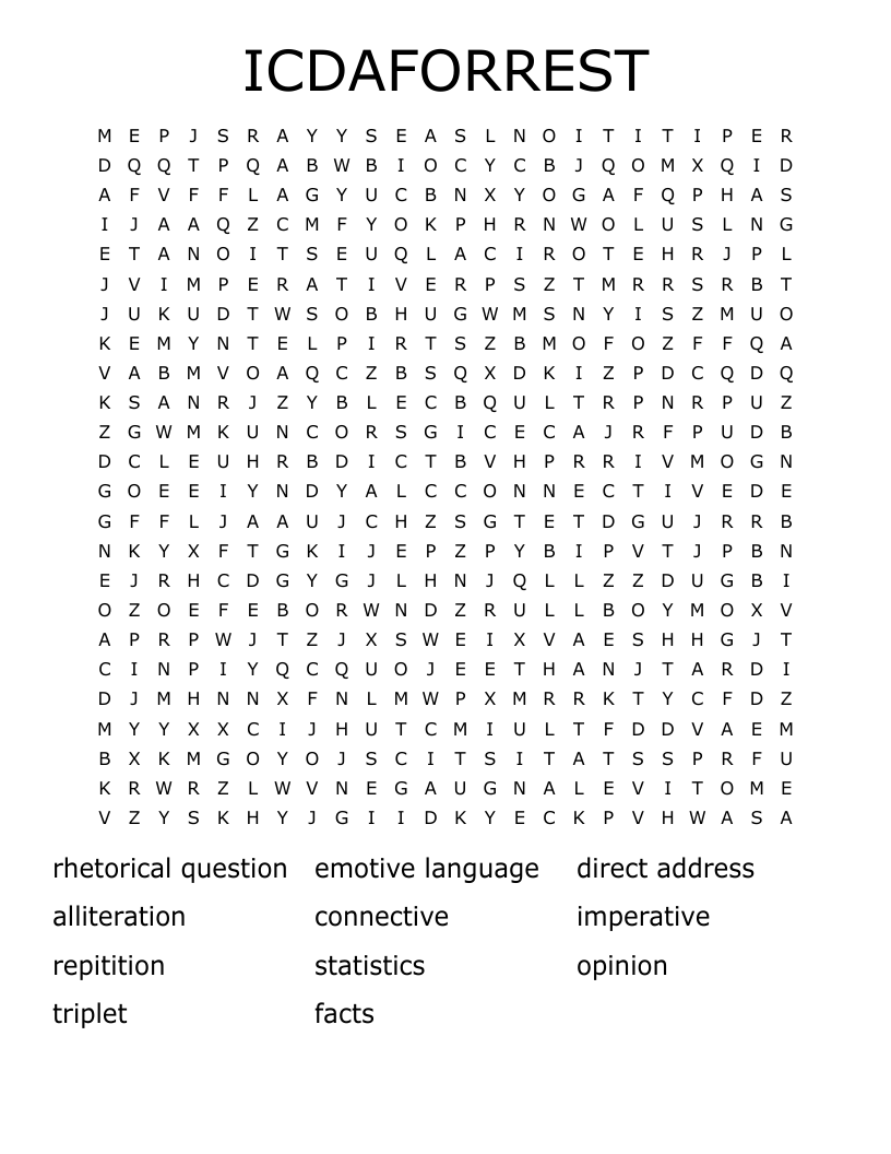 ICDAFORREST Word Search