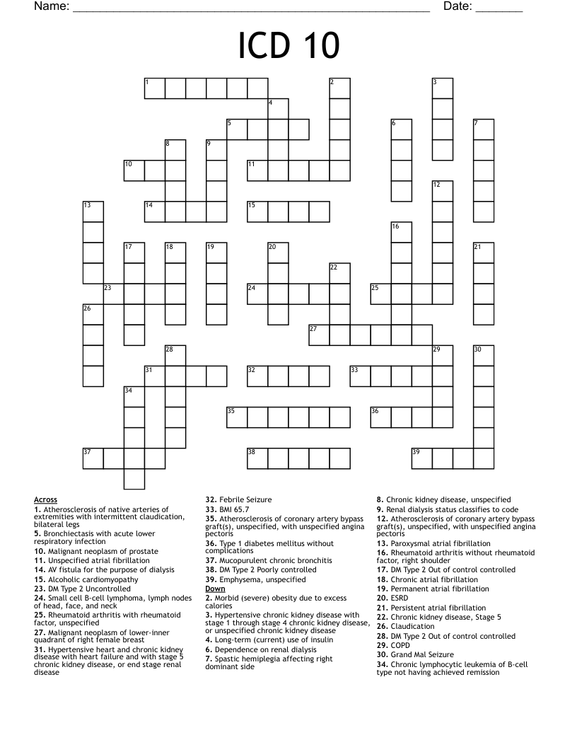 ICD 10  Crossword