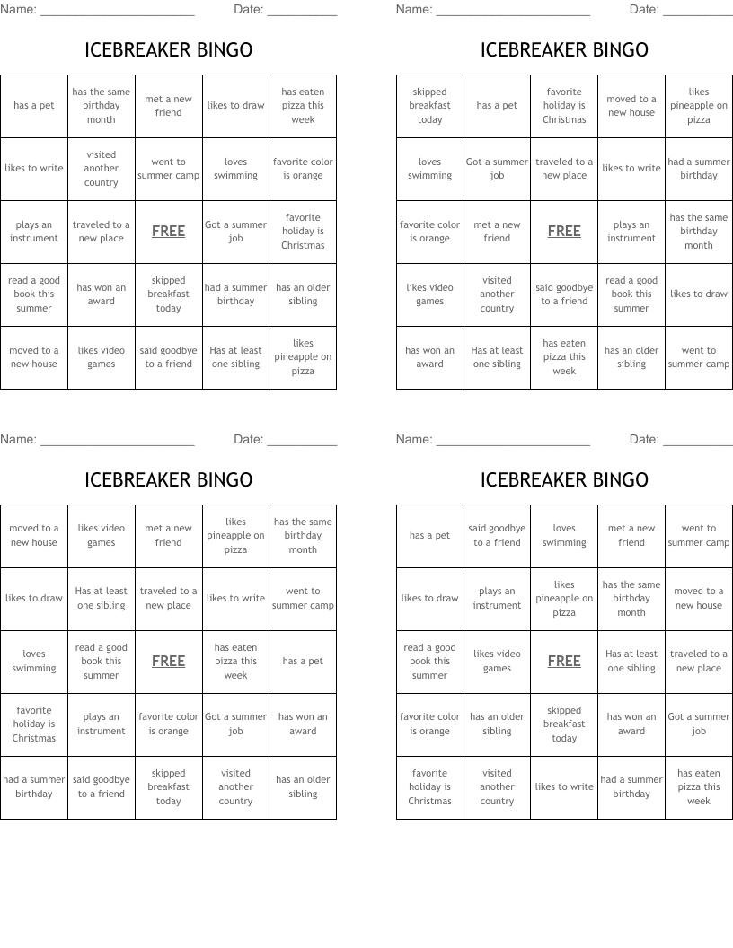 ICEBREAKER BINGO