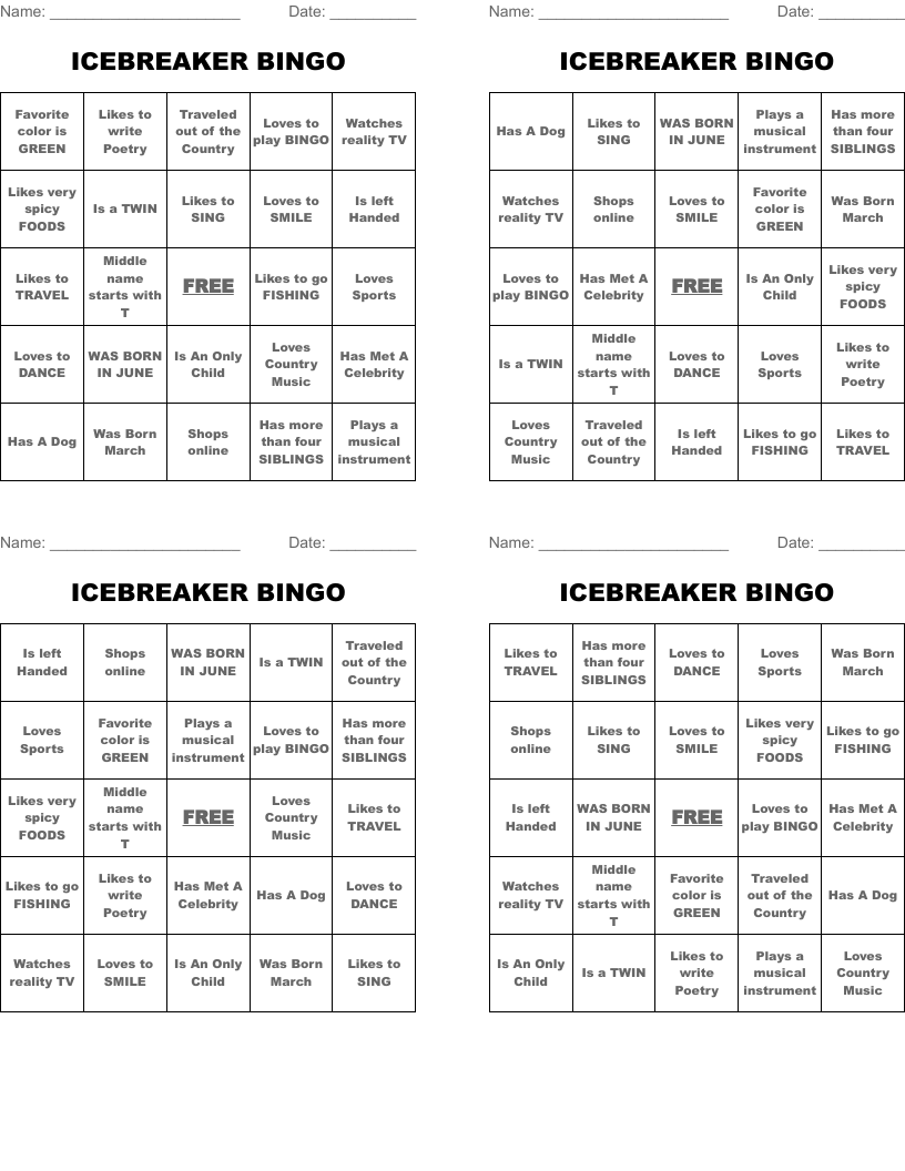 ICEBREAKER BINGO