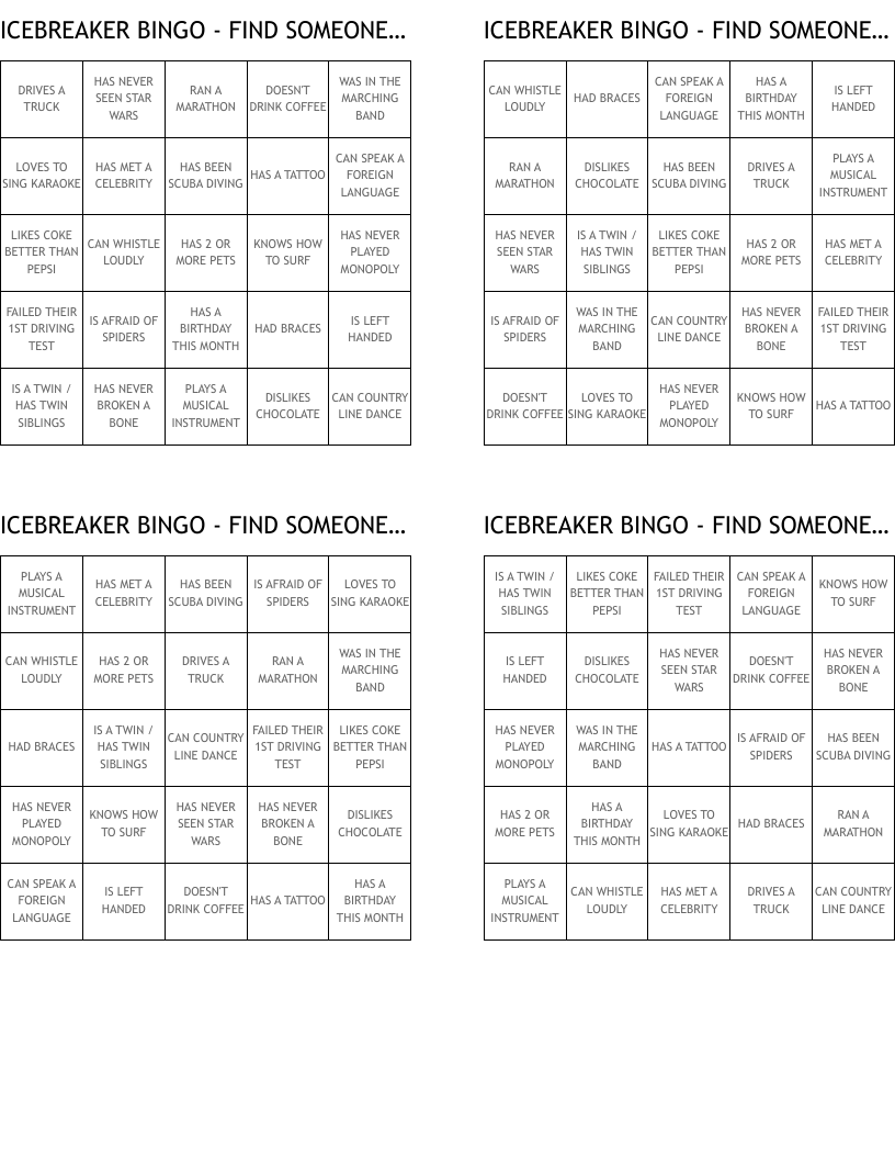ICEBREAKER BINGO - FIND SOMEONE WHO...