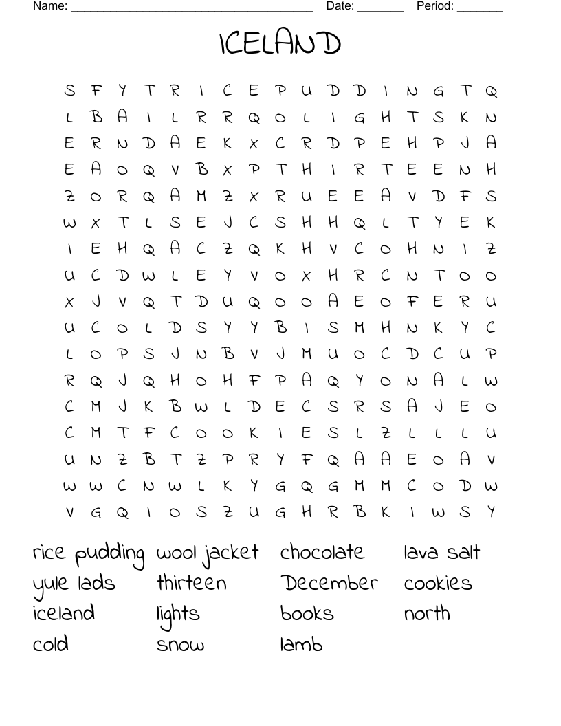 ICELAND Word Search