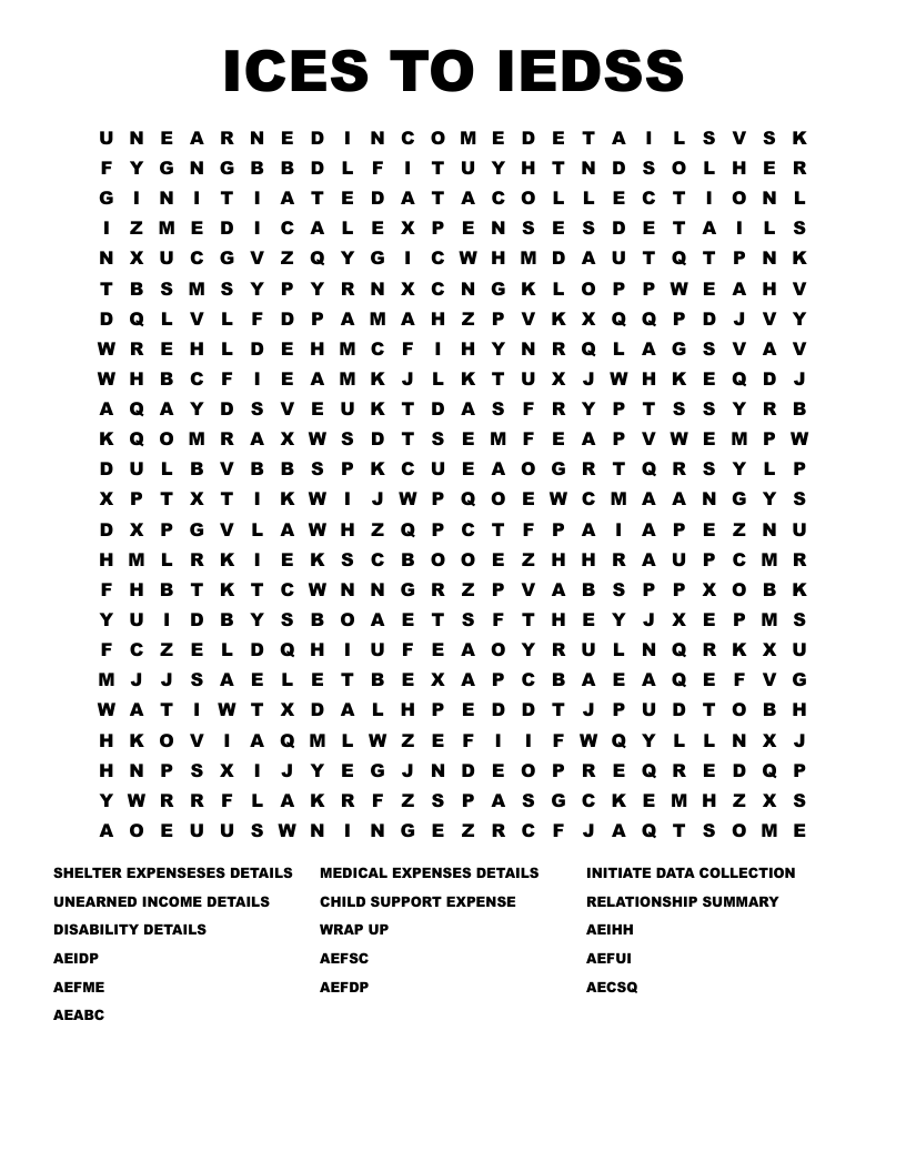 ICES TO IEDSS Word Search