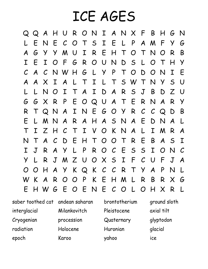 ICE AGES Word Search