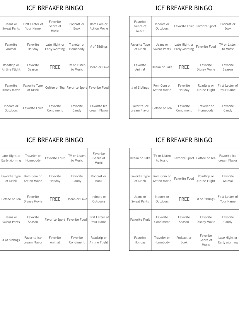 ICE BREAKER BINGO