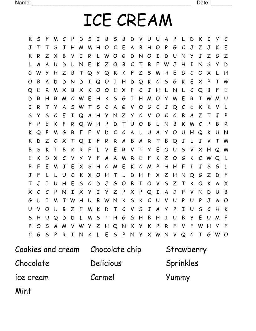 ICE CREAM Word Search