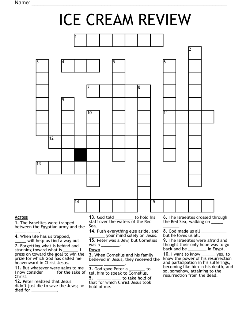 ICE CREAM REVIEW Crossword