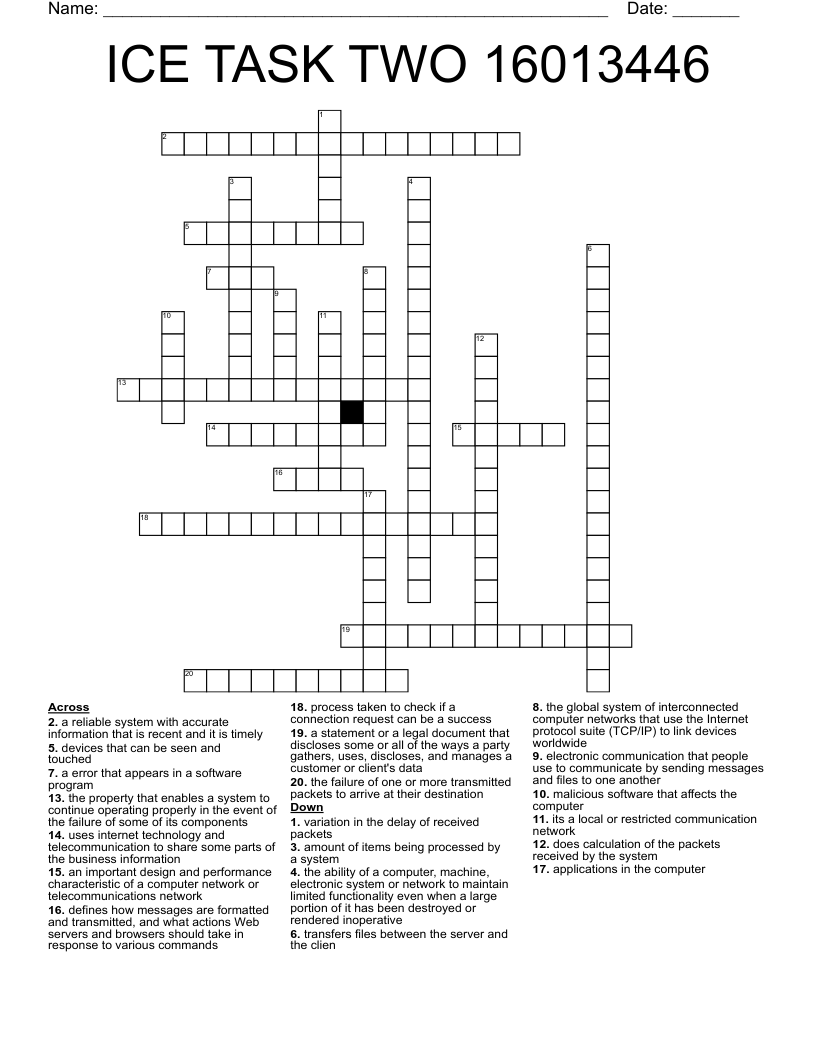 ICE TASK TWO 16013446 Crossword