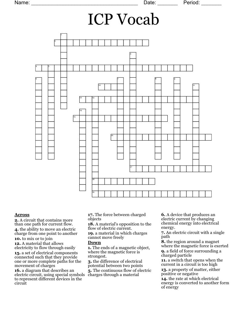 ICP Vocab  Crossword