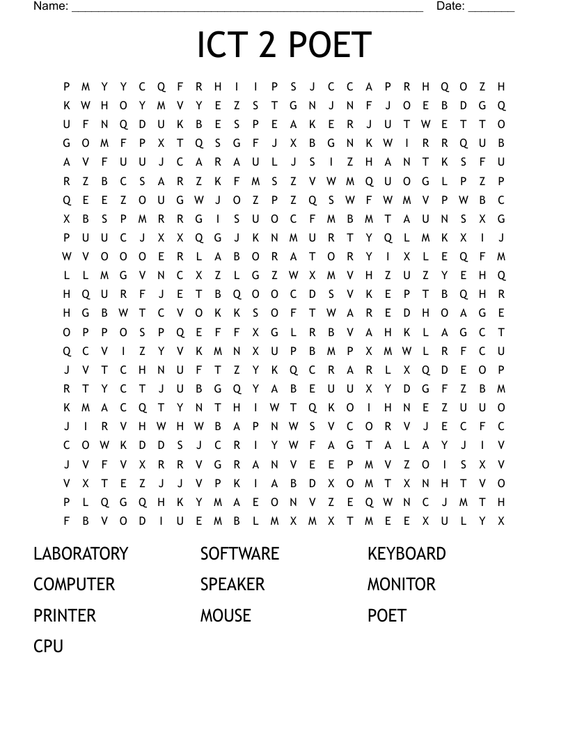 ICT 2 POET Word Search