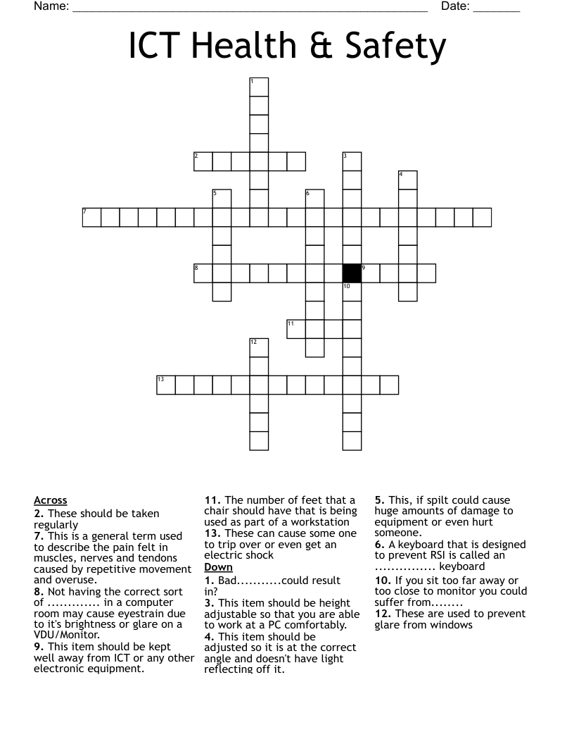 ICT Health & Safety Crossword