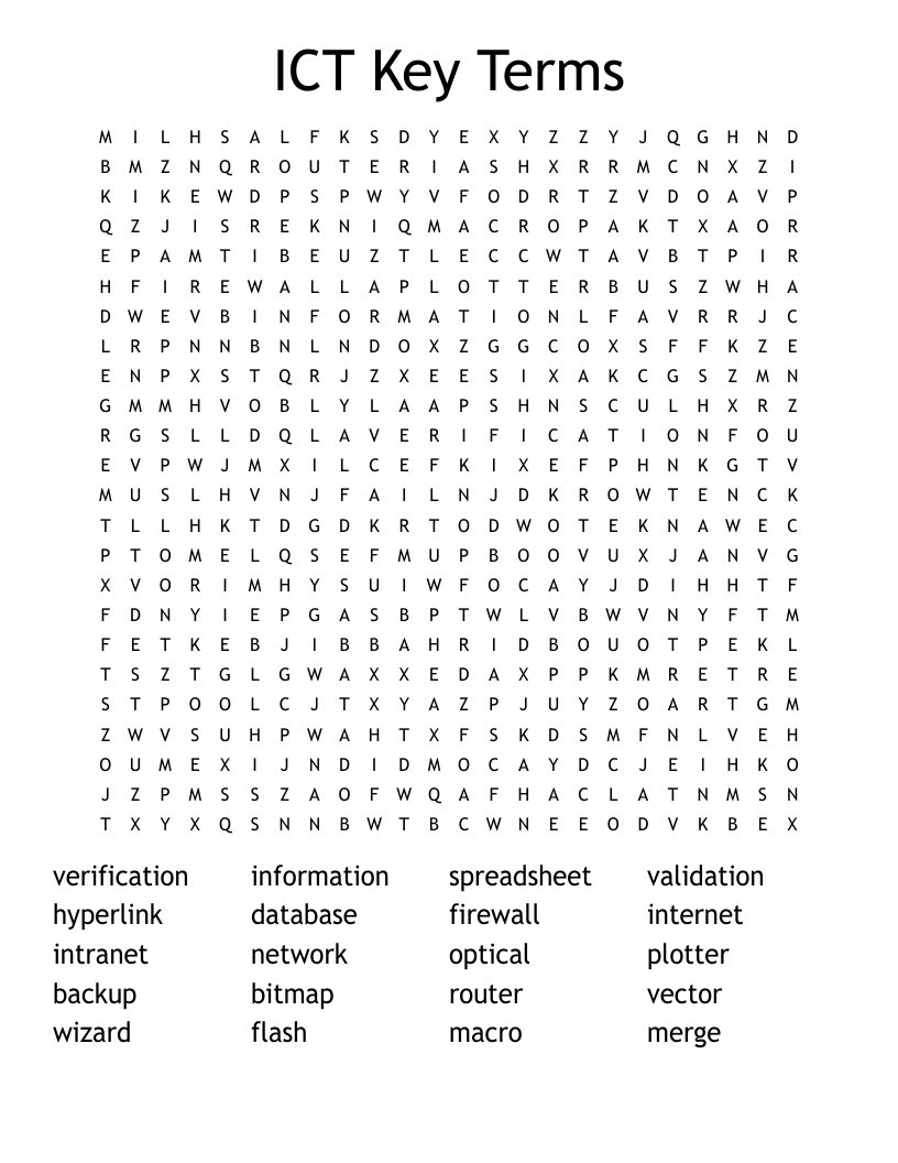 ICT Key Terms Word Search