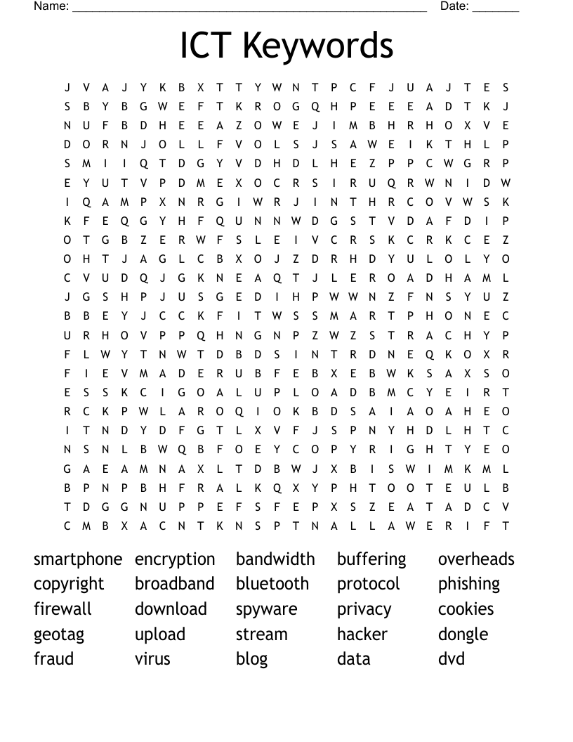 ICT Keywords  Word Search