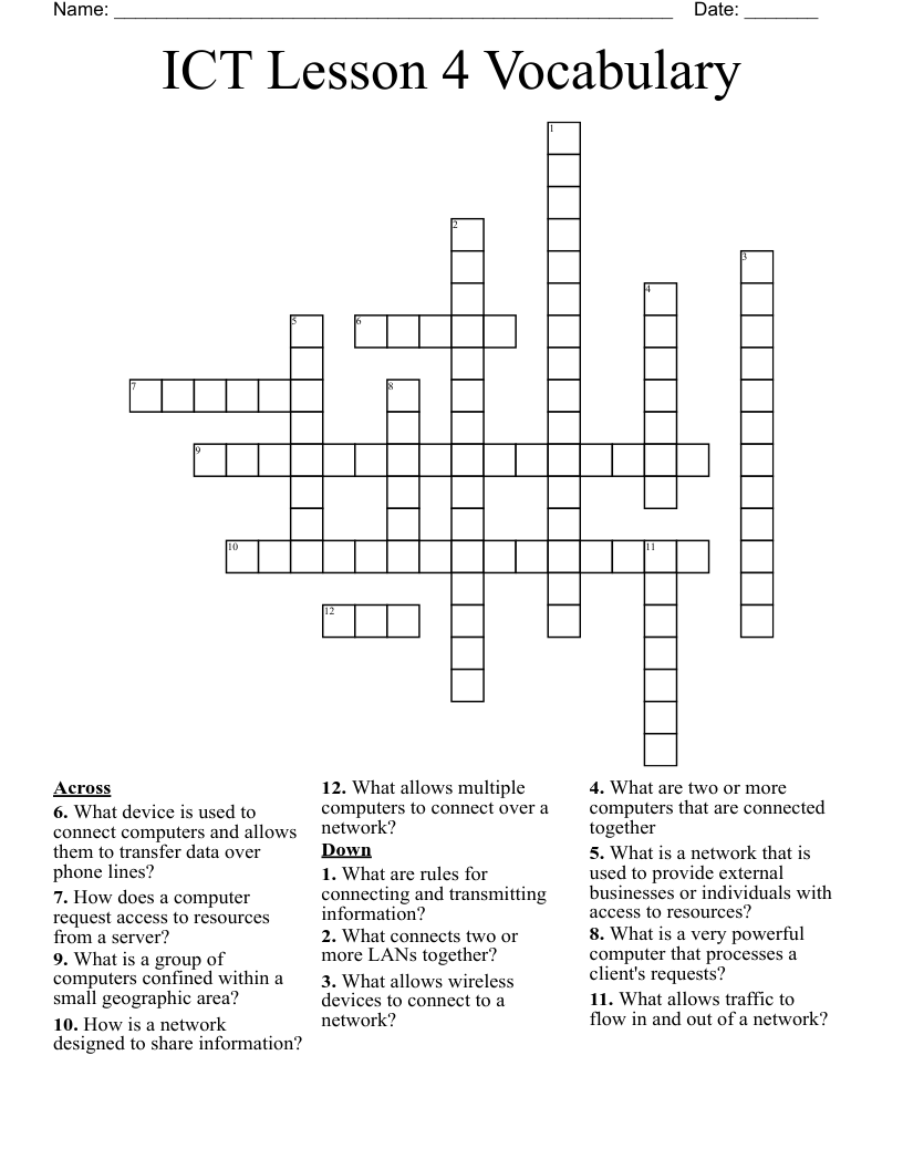 ICT Lesson 4 Vocabulary Crossword