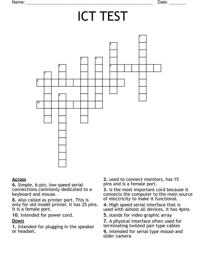 ICT TEST Crossword